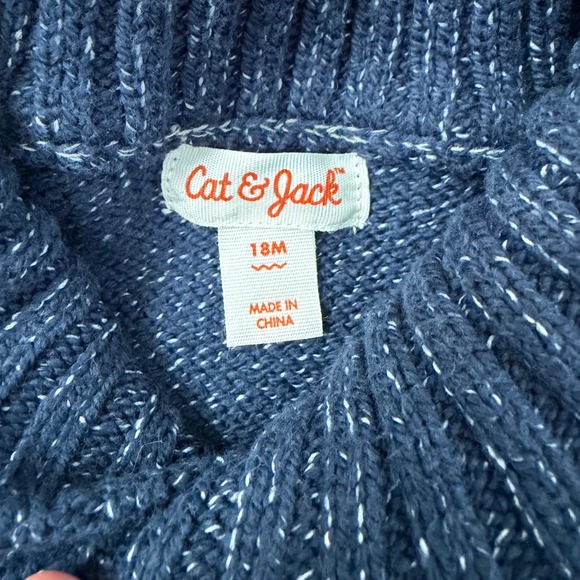 Cable Knit Shawl Collar Sweater Cat & Jack Toddler Boys Navy Blue Marled 18M - Picture 3 of 4
